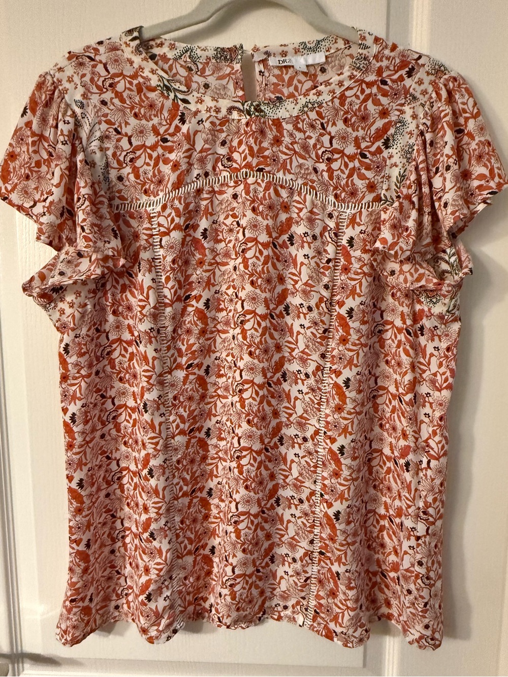 DR2 Orange and Cream Floral Short Sleeve Blouse